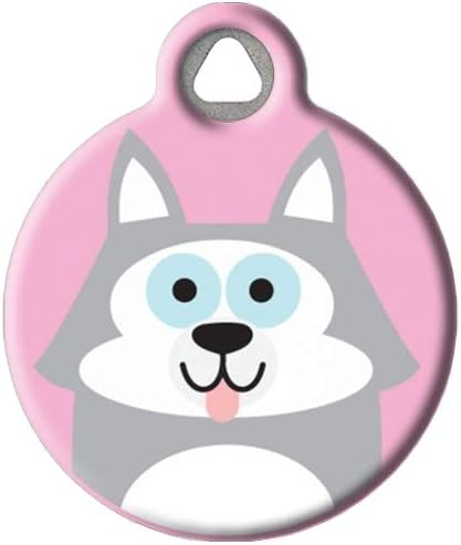 Dog Tag Art Husky Girl Personalized Pet ID Tag for Dogs, Silent Polymer Coated Nametag with Customize Identification Information - Small .875" Diameter