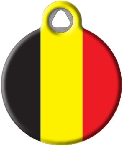 Dog Tag Art Belgian Flag Personalized Pet ID Tag for Dogs and Cats, Jingle-Free Polymer-Coated Name Tag with Custom Info, Small 7/8-Inch Diameter