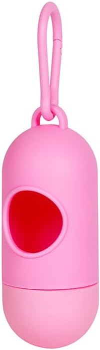 Dog Poop Bag Holder with Dog Poop Bags, Durable and Guaranteed Leakproof, Unscented, 1 Dispenser and 15 Bags (Pink)