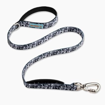 DF Co. Classic Dog Leash | Strain-Free, Shock Resistant, Prevents Jolts, Maintain Control | Durable Waterproof Material with Heavy Duty Clip & D-Ring | Grey Camo, Size Regular