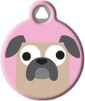 Dog Tag Art Buggy Pug Girl Personalized Pet ID Tag for Dogs, Silent Polymer Coated Stainless Steel Nametag - Large 1.25" Diameter
