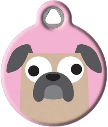 Dog Tag Art Buggy Pug Girl Personalized Pet ID Tag for Dogs, Silent Polymer Coated Stainless Steel Nametag - Large 1.25" Diameter