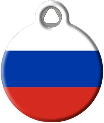 Dog Tag Art Russian Flag Personalized European Pet ID Tag for Dogs and Cats, Silent Russia National Flag Dog Tag with Customized Identification Information - Small .875" Diameter