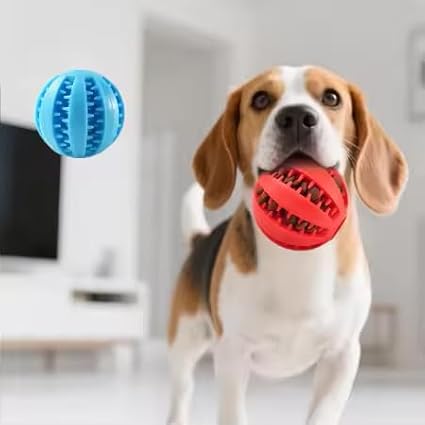 PAW-FECT Piece Dog Treat Dispenser Toy Ball, Soft and Durable Natural Rubber Teeth Cleaning Interactive Dog Toy Dogs, Pack of 2 (1 Red/1 Green) 2.8" Perfect Sized