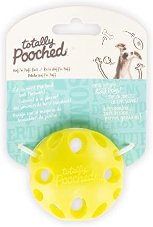 Messy Mutts Totally Pooched Huff'n Puff Ball | 3.1” TPR Puzzle Ball for Dogs | 2-in-1 Interactive Toy and Tooth Cleaner | Green