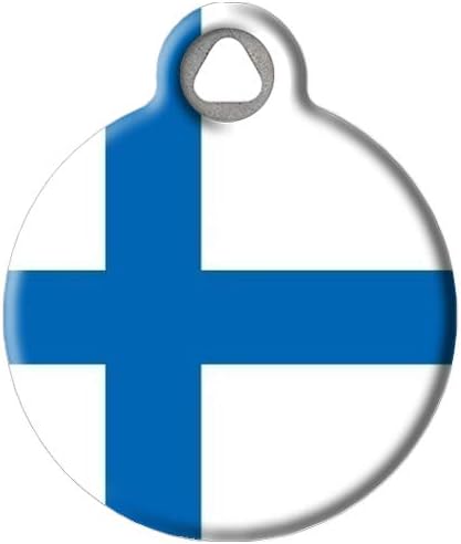 Dog Tag Art Finnish Flag Personalized Pet ID Tag for Dogs and Cats, Silent Polymer Coated Stanless Steel Finland National Flag Nametag with Customized Identification Information - Small .875" Diameter