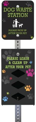DISPENSE-ART™ collection "Colorful Paws" - Custom UV printed design on rust-proof aluminum 7' dog waste station with 400 dog waste roll bags