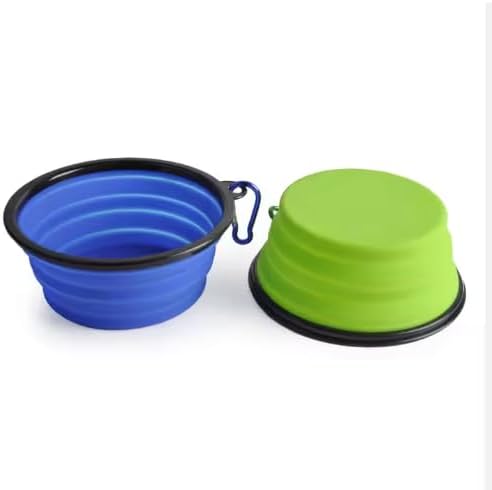 Collapsible Pet Bowl Set, Portable Silicone Travel Food Water Bowls with Carabiner Clip, Multi-Color, Space-Saving Design for Dogs Cats (Pink & Black)
