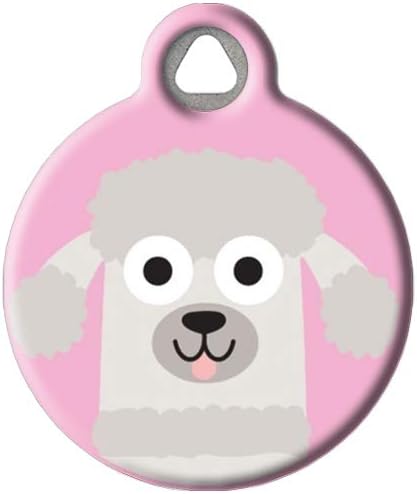 Dog Tag Art Poodle Doodle Girl Personalized Pet ID Tag for Dogs, Silent Polymer Coated Nametag with Customized Identification Information - Large 1.25" Diameter