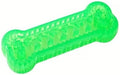 Interactive Dog Bone Toy, Green TPR Rubber, 6.3 Inch Dental Chew with Hidden Treat Compartment, Puzzle Food Dispenser for Small and Large Dogs (Green, Small)