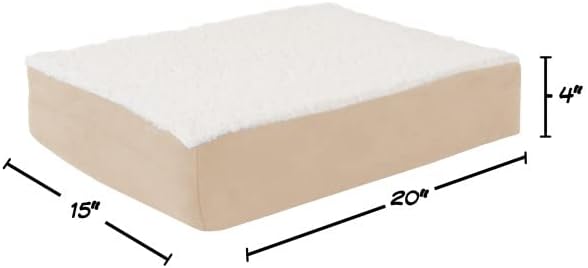 PETMAKER Orthopedic Dog Bed - 2-Layer Memory Foam Pet Bed with Machine Washable Sherpa Cover - 20x15 Pet Bed for Small Dogs up to 20lbs (Tan)