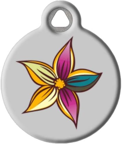 Dog Tag Art Cute Flower Custom Pet ID Tag for Dogs and Cats, Personalized Dog Tag with Customized Identification Information, Simple Bloom, Small (7/8" Diameter)