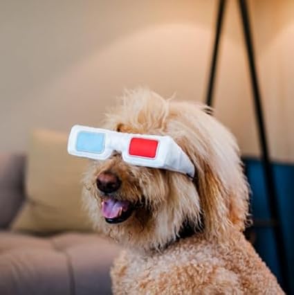 P.L.A.Y. Cute Plush Dog Toys - Hollywoof Cinema, Movie Themed Durable Squeaker Chew Toy, Great for Puppies & Small, Medium, Large Dog Breeds - Machine Washable, Recycled Materials (3-Dog 3D Glasses)