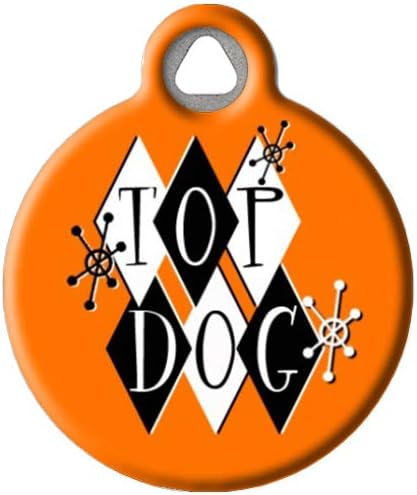 Dog Tag Art Vintage-Retro ’60s Mod Custom Pet ID Tag for Dogs and Cats, Personalized Dog Tag with Customized Identification Info, Retro Top, Large (1.25" Diameter)