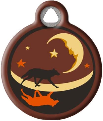 Dog Tag Art Shadow Hunter Lupine Pattern Personalized Pet ID Tag for Dogs and Cats, Silent Polymer Coated Stainless Steel Nametag with Customized Identification Information - Large 1.25" Diameter
