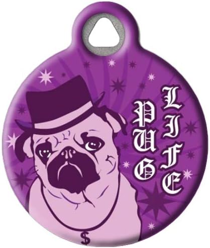 Dog Tag Art Pug Life Personalized Pet ID Tag for Dogs, Silent Polymer Coated Stainless Steel Nametag - Large 1.25" Diameter