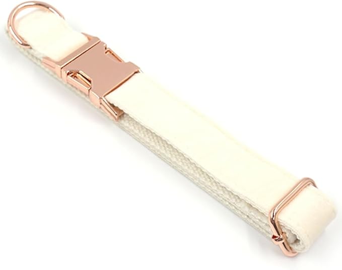 PETDURO Custom Dog Collar Personalized with Name Engraved Quick Release Rose Gold Metal Buckle for Large Medium Small Girl Dogs - Dog Leash and Bow Tie Available - Soft Comfy Velvet (Cream, M)
