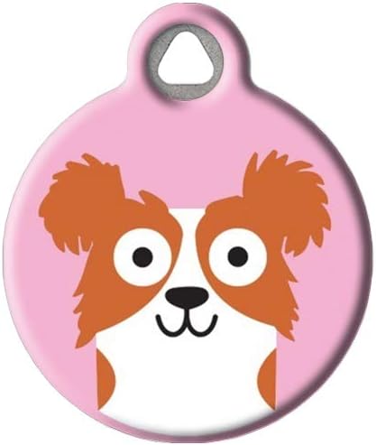 Dog Tag Art Papillion Girl Personalized Pet ID Tag for Dogs, Silent Polymer Coated Nametag with Customized Identification Information - Small .875" Diameter