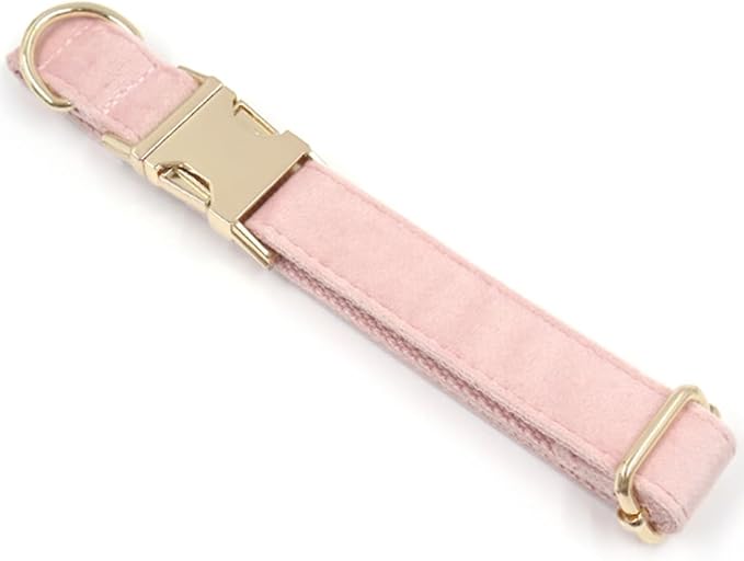 PETDURO Custom Dog Collar Personalized with Name Engraved Quick Release Rose Gold Metal Buckle for Large Medium Small Girl Dogs - Dog Leash and Bow Tie Available - Soft Comfy Velvet (Pink, XL)