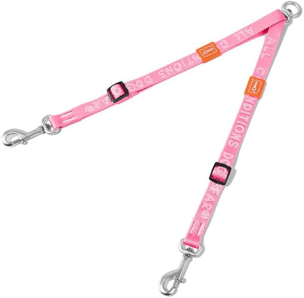 HOWGO Double Dog Leash, No Tangle 360° Swivel, Adjustable Two Padded Handles, Double Clip Dog Leash Coupler Splitter for 0~50 lbs Small and Medium Breeds (Pink, 2/3'' x 0.9 FT, Ultralight)