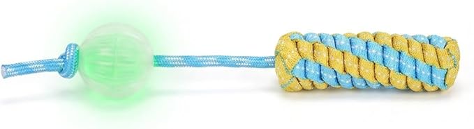 Tug of War Rope Dog Toy - Glow in The Dark Dog Chew Toy with Glowing Squeaky Ball, Pet Interactive Pull Fetch Toys, Teeth Cleaning Chew Toys