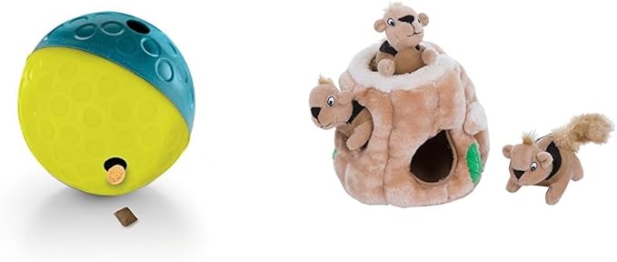 Outward Hound Nina Ottosson Treat Tumble Blue Interactive Treat-Dispensing Puzzle Dog Toy, Small Hide A Squirrel Plush Dog Toy Puzzle, Small