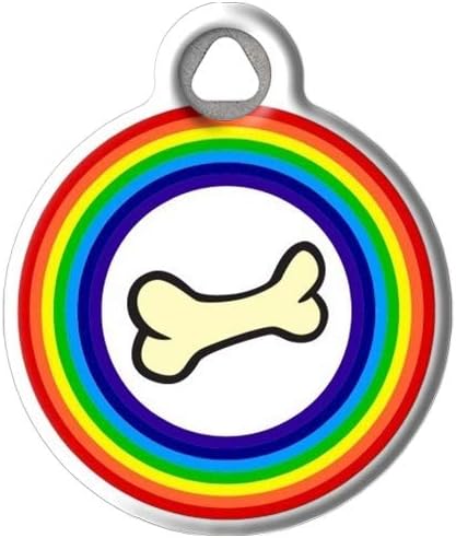 Dog Tag Art Rainbow Bone Personalized Custom Pet ID Tag for Dogs and Cats, Small (7/8" Diameter)