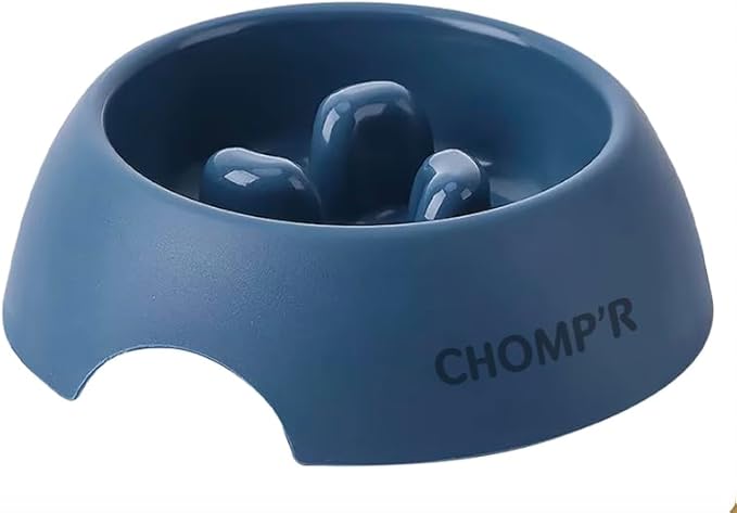 CHOMP'R Slow Feeder Dog Bowl for Small Breeds, Food Grade Interactive Puzzle Feeder, Non Slip Bowl to Slow Down Eating, Anti-Choking Mini Maze for Small Dogs Cats Puppies, Blue