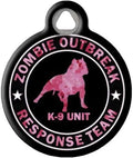 Dog Tag Art Halloween Zombie Custom Pet ID Tag for Dogs and Cats, Personalized Dog Tag with Customized Identification Information, Zombie Response K9 Camo Pink, Small (7/8" Diameter)