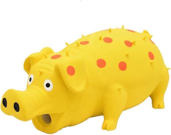 Pet Toys for Aggressive Chewers - Fun Interactive Dog Toys, Tough Indestructible Pig That Vocalizes (Yellow)