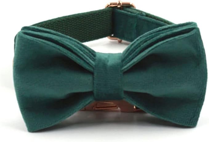 PETDURO Custom Dog Collar Personalized with Name Engraved Rose Gold Metal Buckle for Large Medium Small Dogs - Soft Cute Velvet Dog Leash and Bow Tie Available (Christmas Green RG, M)