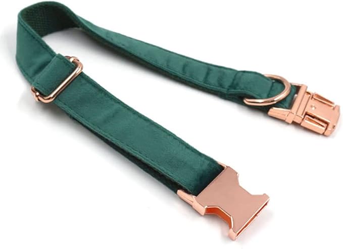 PETDURO Custom Dog Collar Personalized with Name Engraved Rose Gold Metal Buckle for Large Medium Small Dogs - Soft Cute Velvet Dog Leash and Bow Tie Available (Christmas Green RG, S)