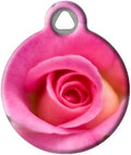 Dog Tag Art Pink Rose Custom Pet ID Tag for Dogs and Cats, Silent Polymer Coated Stainless Steel Nametag with Customized Identification Information - Small .875" Diameter
