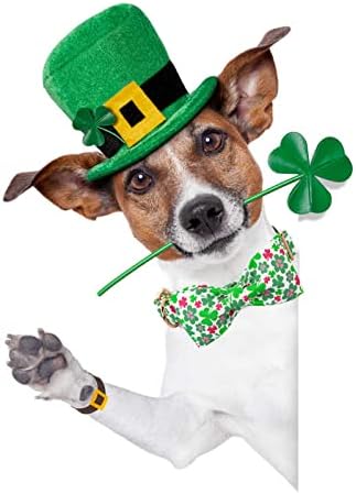 Elegant little tail St Patrick's Dog Collar - Green Lucky Clover Cotton Shamrock Pet Collar Bowtie Cute Collars with Bow Adjustable Pet Collars for Small Dogs