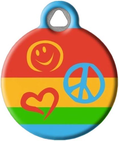 Dog Tag Art Peace Pup Lupine Pattern Personalized Pet ID Tag for Dogs and Cats, Silent Polymer Coated Stainless Steel Nametag with Customized Identification Information, Large 1.25" Diameter