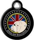 Dog Tag Art English Bulldog with Union Jack Personalized Pet ID Tags for Dogs, Silent Dog Tag with Customized Identification Information - Small .875" Diameter