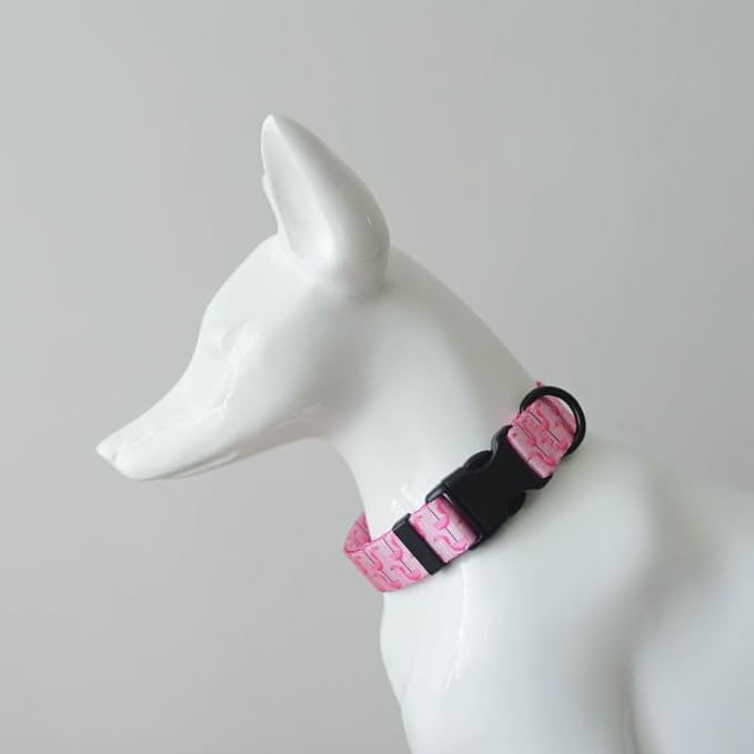 Dog Collars for Large Dogs - Safety Buckle Durable Light-Weight, Girl Dogs Collar for Big Dog Collar Pink with Cute Patterns - Soft Adjustable (Pink Bird, L)