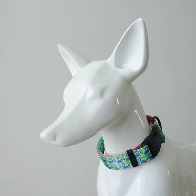 Dog Collars for Small Dogs - Safety Buckle Durable Plastic Light-Weight, Boy Girl Dogs Collar for Small Dog Collar with Cute Patterns Soft Adjustable (Green&Pink, XS)