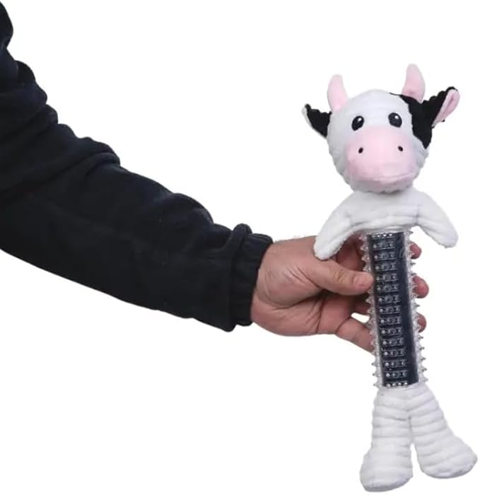 Country Living Black and White Cow Corduroy Squeaker Dog Chew Toy – Plush Dog Toy in Thermoplastic Rubber for Engaging Play and Cuddles