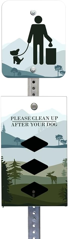 DISPENSE-ART™ collection "Mountain Landscape" - Custom UV printed design on rust-proof aluminum 7' dog waste station with 400 dog waste roll bags