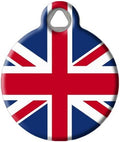 Dog Tag Art British Flag Union Jack Personalized Pet ID Tag for Dogs and Cats, Silent United Kingdom Dog Tag with Customized Identification Information - Large 1.25" Diameter