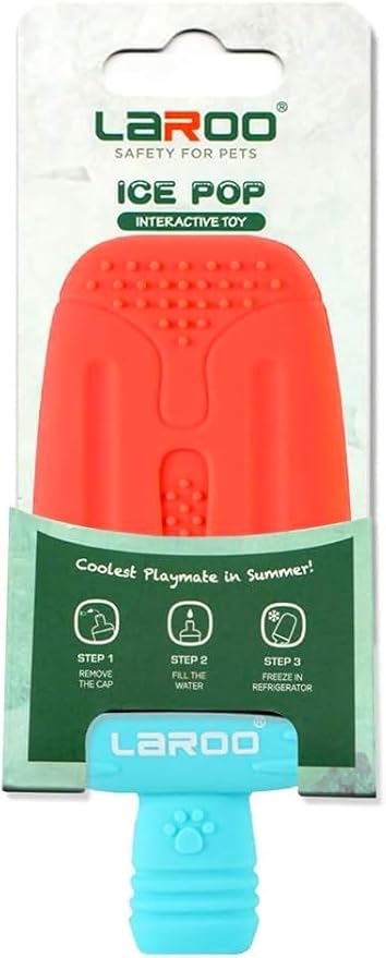 LaRoo Dogs Toys for Summer Cooling, Frozen Dog Toys, Full with Water Frozen, Prevention of Heat Stroke Upgraded Teething Chew Toy (Ice Pop Shape-Red)