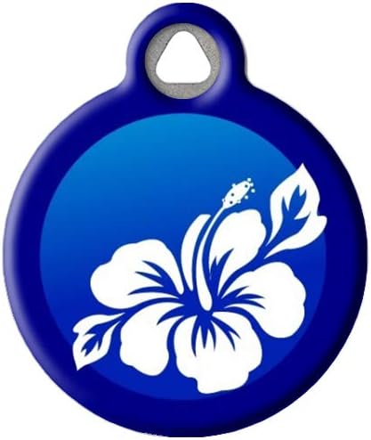 Dog Tag Art Blue Hibiscus Personalized Pet ID Tag for Dogs and Cats, Silent Polymer Coated Stainless Steel Nametag with Customized Identification Information, Small .875" Diameter
