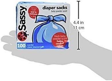 Sassy 100 Count Disposable Diaper Sacks, Powder Scented, 4-25 Sacks per Roll, Easy-to-Tie, Diaper Disposal or Pet Waste Bags