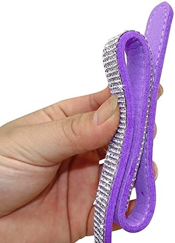 Cute Dazzling Sparkling Elegant Fancy Soft Suede Leather Bling Rhinestone Crystal Jeweled Pet Cat Dog Puppy Collar Dog Leash Combo Set (XS(Neck8-10), Purple)