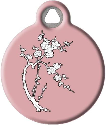 Dog Tag Art Cute Flower Custom Pet ID Tag for Dogs and Cats, Personalized Dog Tag with Customized Identification Information, Zen Cherry Blossom, Small (7/8" Diameter)
