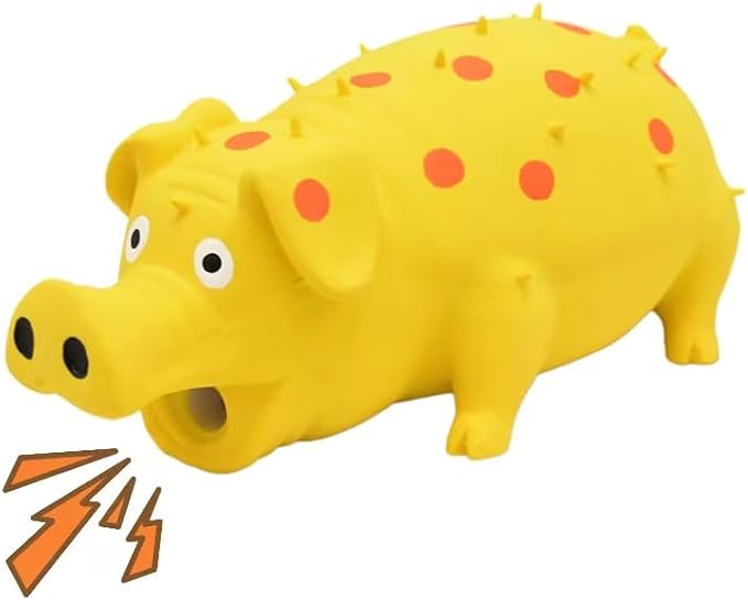 Pet Toys for Aggressive Chewers - Fun Interactive Dog Toys, Tough Indestructible Pig That Vocalizes (Yellow)