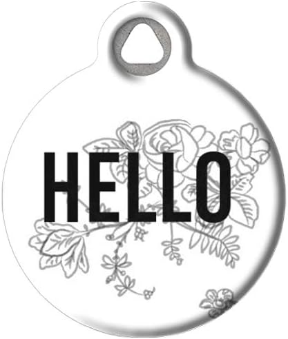 Dog Tag Art Cute Flower Custom Pet ID Tag for Dogs and Cats, Personalized Dog Tag with Customized Identification Information, Floral Hello, Small (7/8" Diameter)
