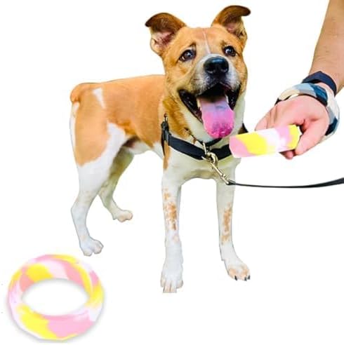 Chunky Teething Rings for Dogs, Bracelet Food Grade Silicone Puppy Chew Toys for Large Puppies, Durable Dog Ring Toy for Medium Large Dogs, Puppy Teething Chews - Pink Lemonade