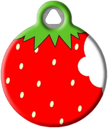 Dog Tag Art Strawberry Personalized Pet ID Tag for Dogs and Cats, Silent Polymer Coated Stainless Steel Nametag with Customized Identification Information - Small .875" Diameter